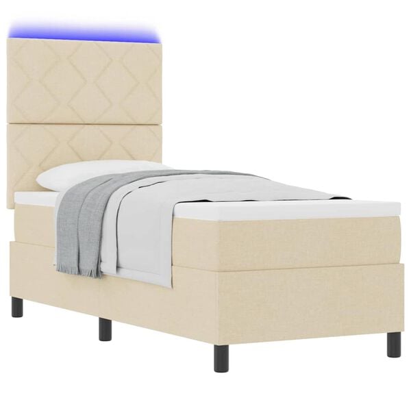 vidaXL Letto a molle con materasso con led Crema 80 x 200 cm Tessuto