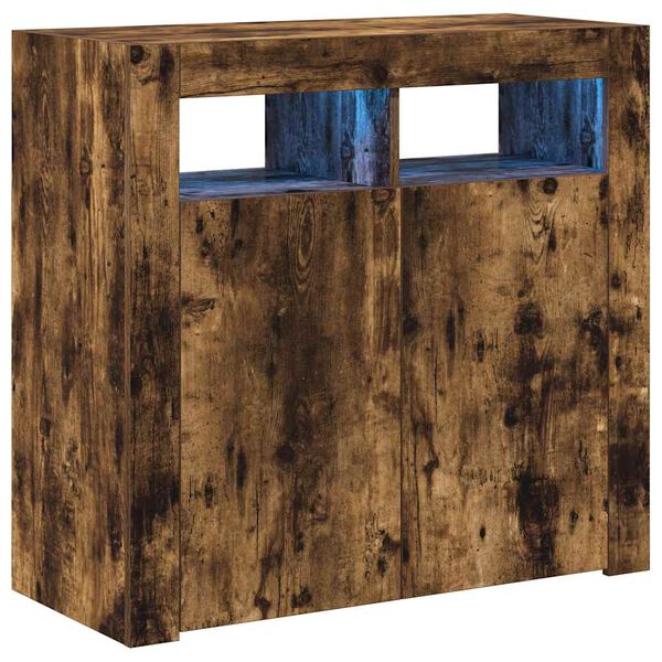 vidaXL Credenza con Luci LED Rovere Fumo 80x35x75 cm