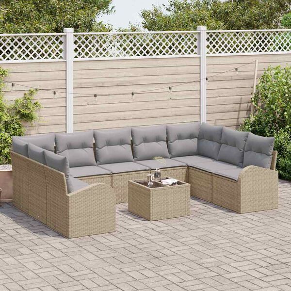 vidaXL Set Divano da Giardino 10 pcs Beige Poly Rattan
