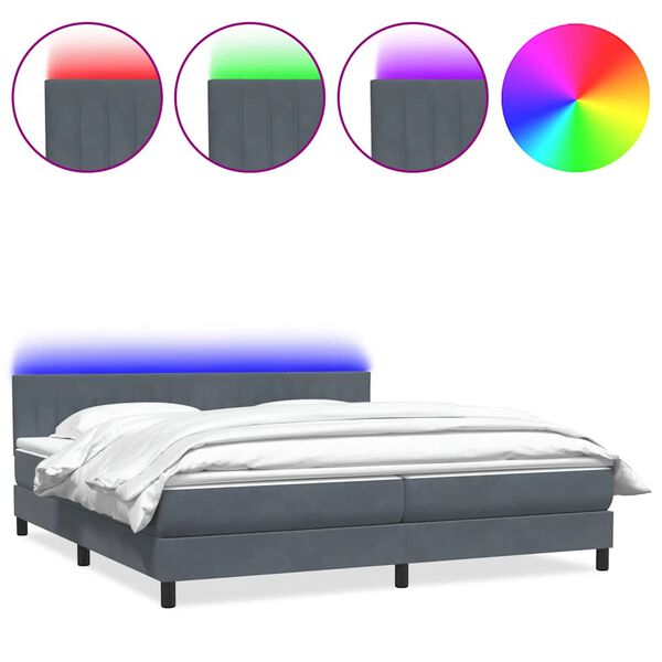 vidaXL Letto a Molle con Materasso e LED Grigio Scuro 200x210 cm Velluto