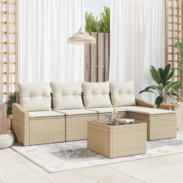 vidaXL Set di divani con cuscino 6 pcs Beige e Crema polyrattan