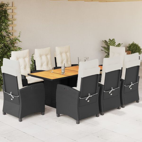 vidaXL Set da Pranzo da Giardino 9 pz con Cuscini Nero in Polyrattan