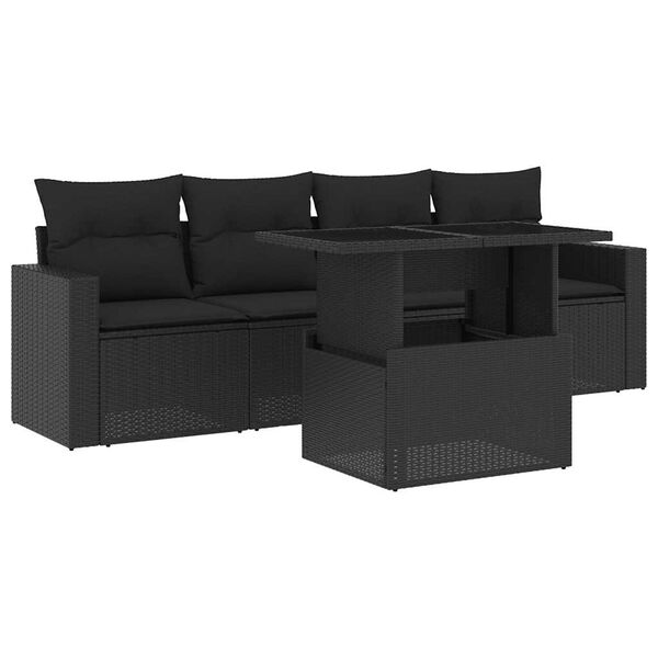 vidaXL Set Divani da Giardino 5 pz con Cuscini in Polyrattan Nero