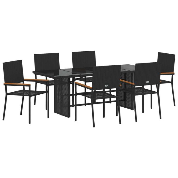 vidaXL Set da Pranzo per Giardino 7 pcs Nero polyrattan