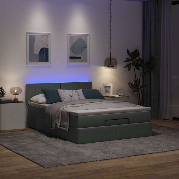 vidaXL Pouf Letto con Materasso e LED Grigio Scuro 140x200 cm