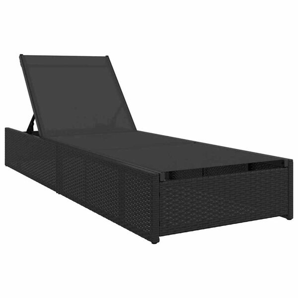 vidaXL Lettino da sole con cuscino Nero 60 x 200 x 27cm polyrattan
