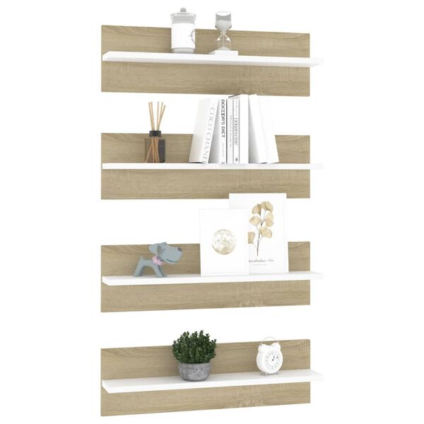 vidaXL Mensole Muro 4pz Bianco e Sonoma 60x11,5x18cm Legno Multistrato