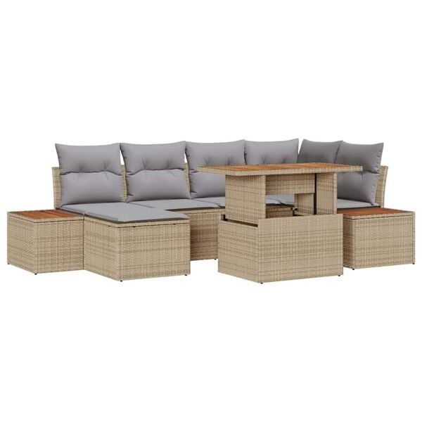 vidaXL Set Divano da Giardino 7 pcs Beige Poly Rattan