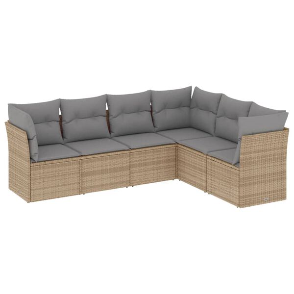 vidaXL Set Divano da Giardino 6 pz con Cuscini Beige in Polyrattan