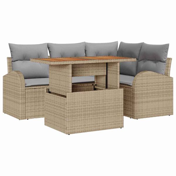 vidaXL Set Divano da Giardino 5 pcs Beige Poly Rattan