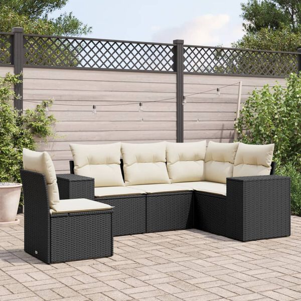 vidaXL Set Divani da Giardino 5 pz con Cuscini in Polyrattan Nero