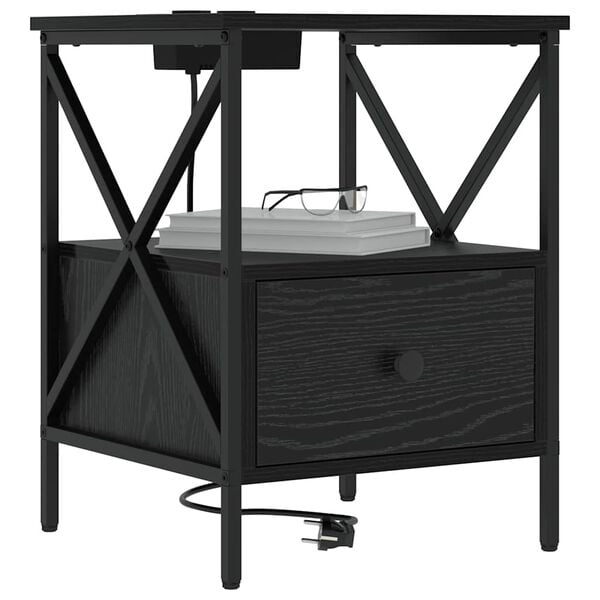 vidaXL Armadio da Notte con cassetto Rovere Nero 41,5 x 40,5 x 55 cm