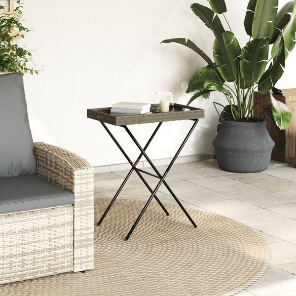 vidaXL Tavolino Vassoio Pieghevole Grigio 65x40x75 cm in Polyrattan