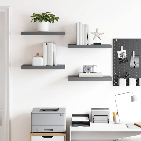 vidaXL Scaffali a Parete 4 pz Grigio Lucido 50x23x3,8 cm in MDF