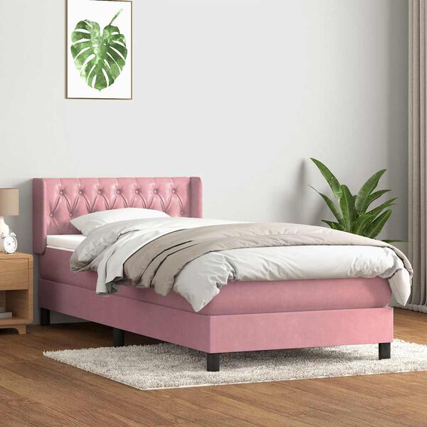 vidaXL Giroletto a Molle con Materasso Rosa 100x210 cm in Velluto