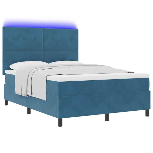 vidaXL Letto a Sorgente LED Blu Scuro 160 x 200 cm Tessuto