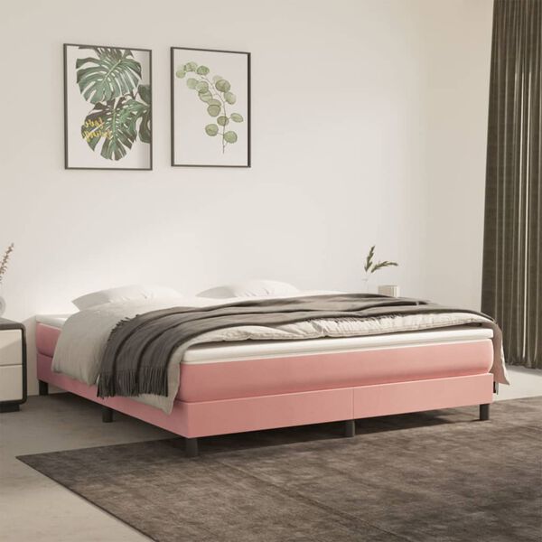 vidaXL Struttura Letto a Rete a Molle Rosa 160x200 cm in Velluto