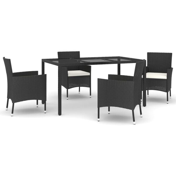 vidaXL Set da Pranzo da Giardino 5 pz Nero con Cuscini in Polyrattan