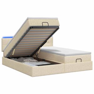 vidaXL Letto Ottomano con Materasso e LED Crema 180 x 200 cm Tessuto