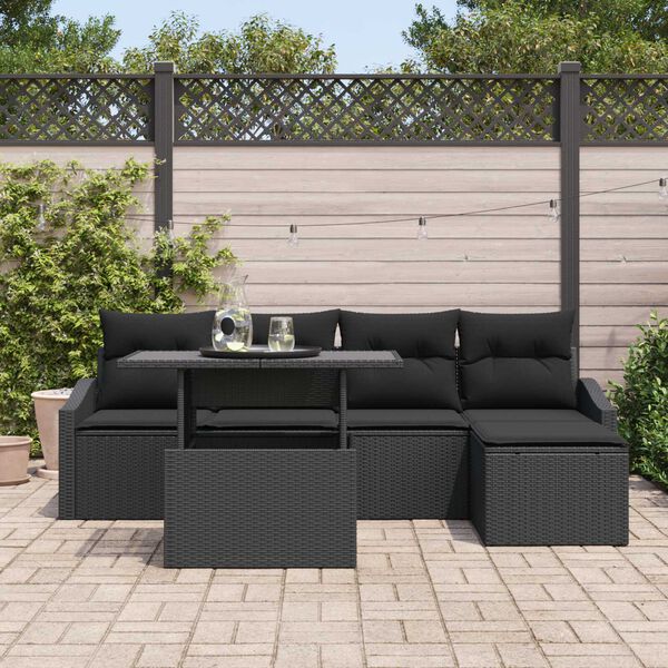 vidaXL Set Divano da Giardino con cuscino 6 pcs Nero polyrattan