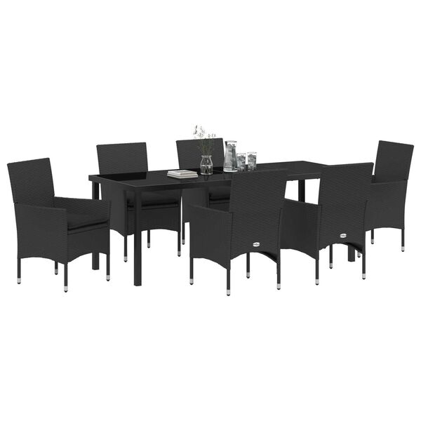 vidaXL Set da Pranzo per Giardino con cuscino 7 pcs Nero polyrattan