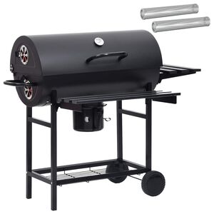 vidaXL Griglia a Barile con Ruote e Ripiani 3 pz 115 x 85 x 95 cm Nero