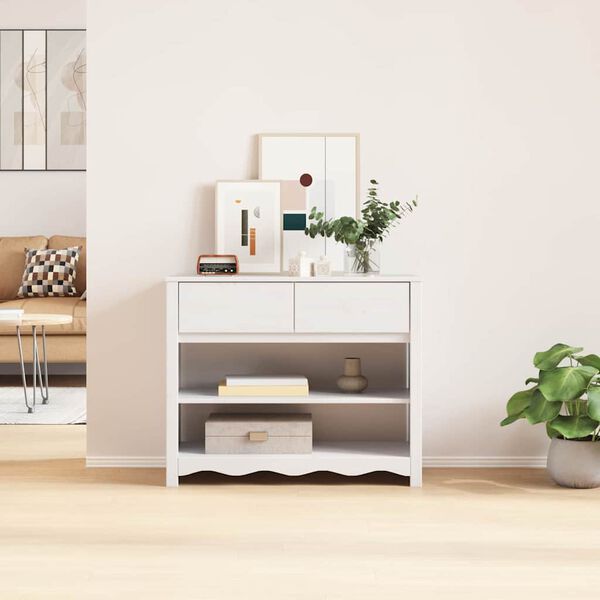 vidaXL Tavolo consolle Drammen Bianco 89,5 x 37 x 73 cm Pino massello