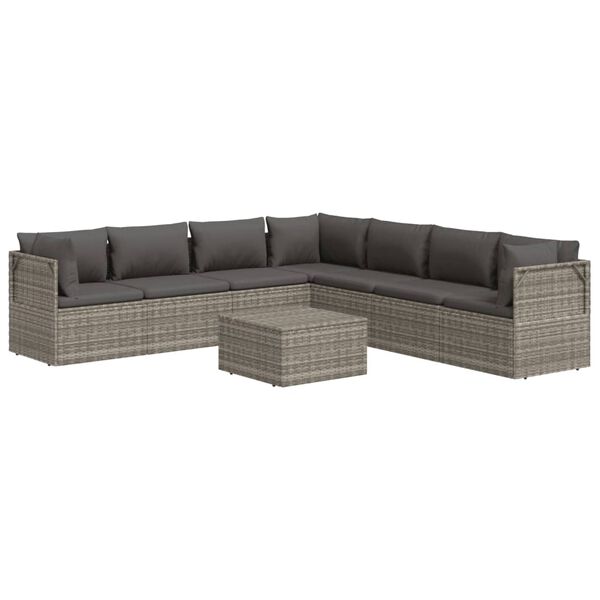 vidaXL Set Divani da Giardino 8 pz con Cuscini in Polyrattan Grigio