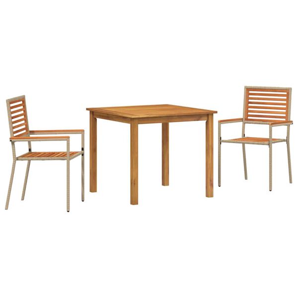 vidaXL Set da Pranzo per Giardino 3 pcs Beige Poly Rattan