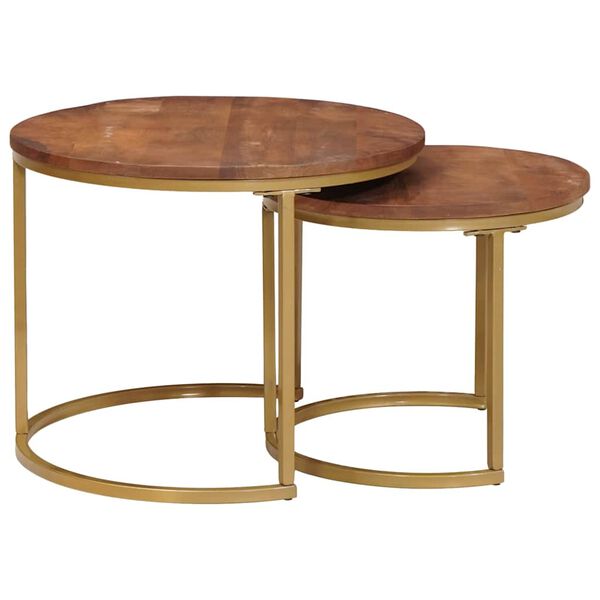 vidaXL Tavoli da Caff&egrave; Nido 2 pcs Legno massello di mango e acciaio