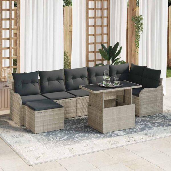 vidaXL Set Divano da Giardino 8 pcs Grigio chiaro Poly Rattan