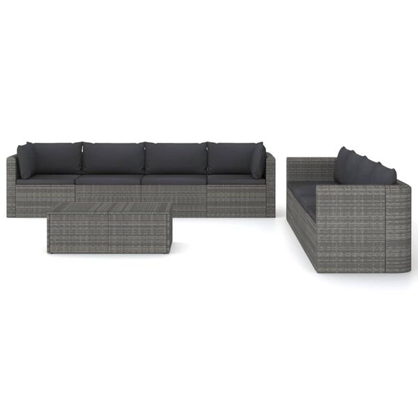 vidaXL Set Divani da Giardino 9 pz con Cuscini in Polyrattan Grigio