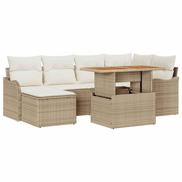 vidaXL Set Divano da Giardino 7 pcs Beige Poly Rattan