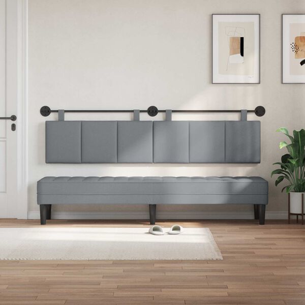vidaXL Testata appesa Rigato Grigio chiaro 210 x 55 x 5 cm Tessuto