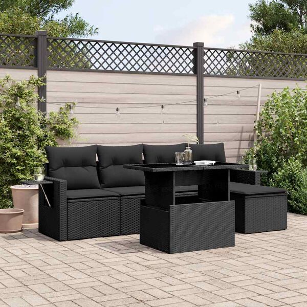 vidaXL Set Divano da Giardino 6 pz con Cuscini Nero in Polyrattan
