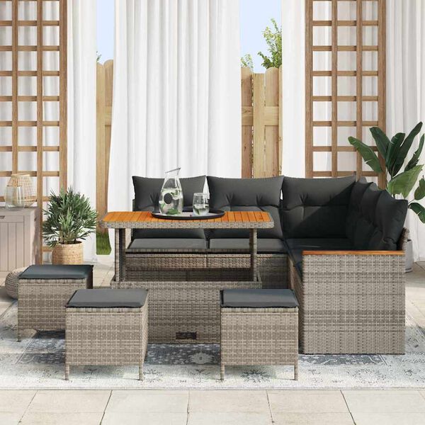 vidaXL Set Divano da Giardino con cuscino Grigio Poly Rattan