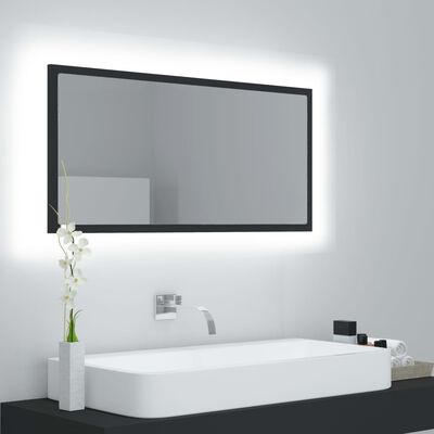 vidaXL Specchio da Bagno a LED Grigio 90x8,5x37 cm in Acrilico