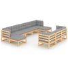 vidaXL Set Salotto Giardino 10pz Cuscini Antracite Legno Massello Pino