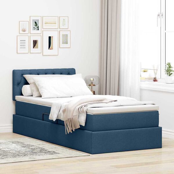 vidaXL Letto con contenitore e materasso con materasso Blu 90 x 190 cm