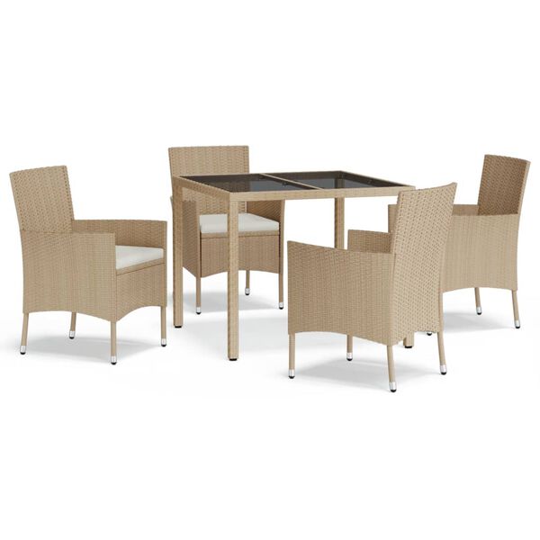 vidaXL Set da Pranzo da Giardino 5 pz con Cuscini Beige in Polyrattan