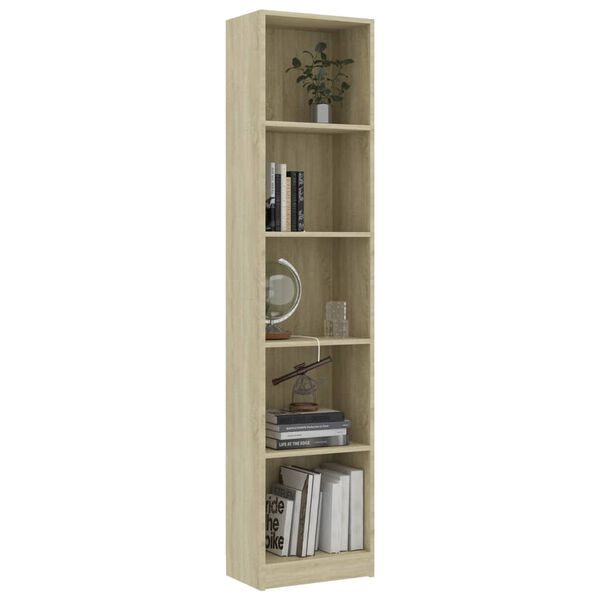vidaXL Libreria 5 Ripiani Rovere Sonoma 40x24x175 cm Legno Multistrato