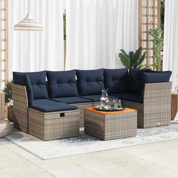 vidaXL Set Divani da Giardino 7 pz con Cuscini Grigio in Polyrattan