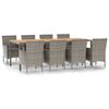 vidaXL Set da Pranzo da Giardino 9 pz con Cuscini in Polyrattan Grigio