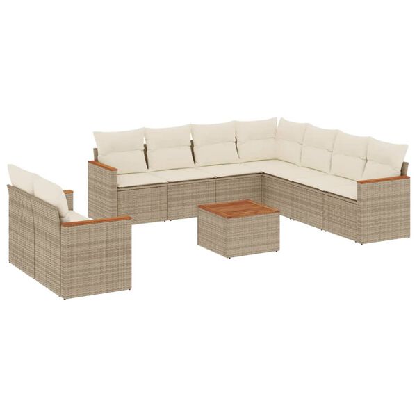 vidaXL Set Divano da Giardino 10 pz con Cuscini Beige in Polyrattan