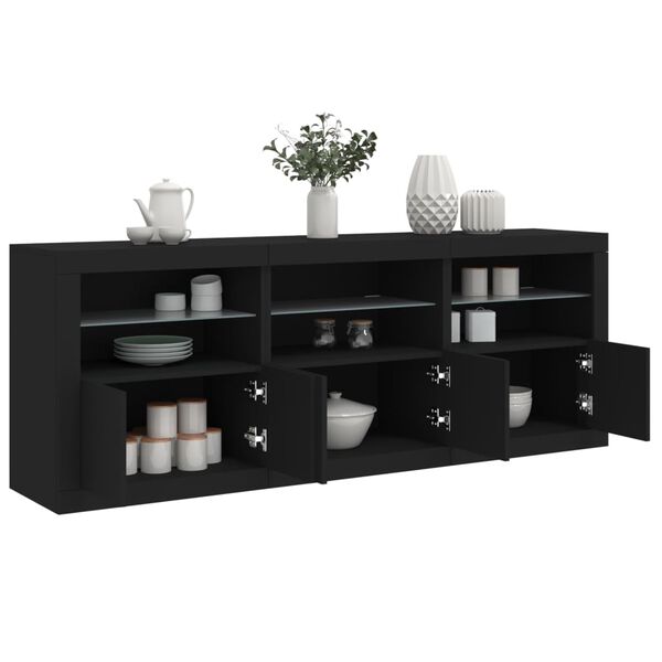 vidaXL Credenza con Luci LED Nera 181,5x37x67 cm