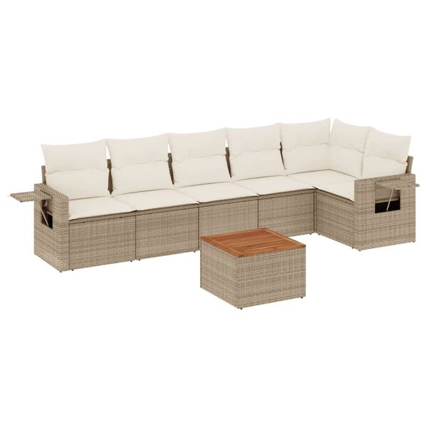 vidaXL Set Divani da Giardino 7 pz con Cuscini Beige in Polyrattan