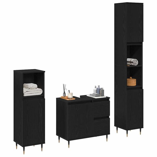 vidaXL Set di mobili per il bagno 3 pcs Rovere Nero 30 x 30 x 190 cm