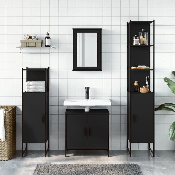 vidaXL Set Mobili da Bagno 4 pz Nero in Legno Multistrato