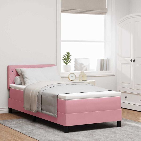 vidaXL Letto a Sorgente LED con materasso Rosa 90 x 190 cm Velluto