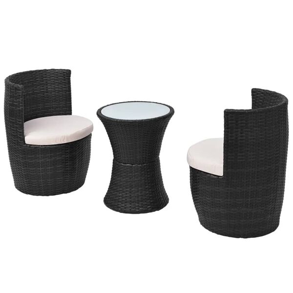 vidaXL Set da Bistrot 3 pz con Cuscini in Polyrattan Nero